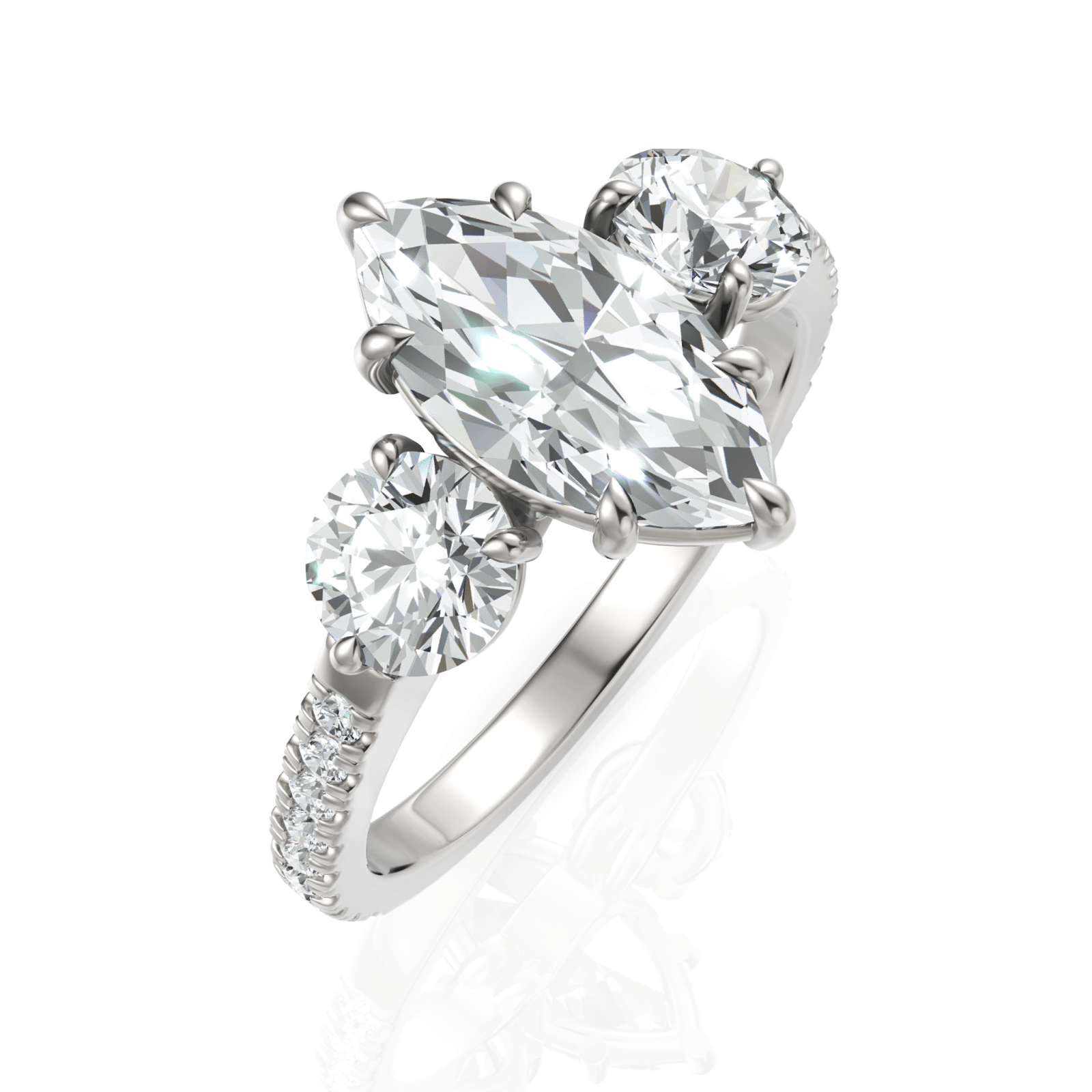 2.5CT Marquise Lab Diamond Three Stone Accent Engagement Ring