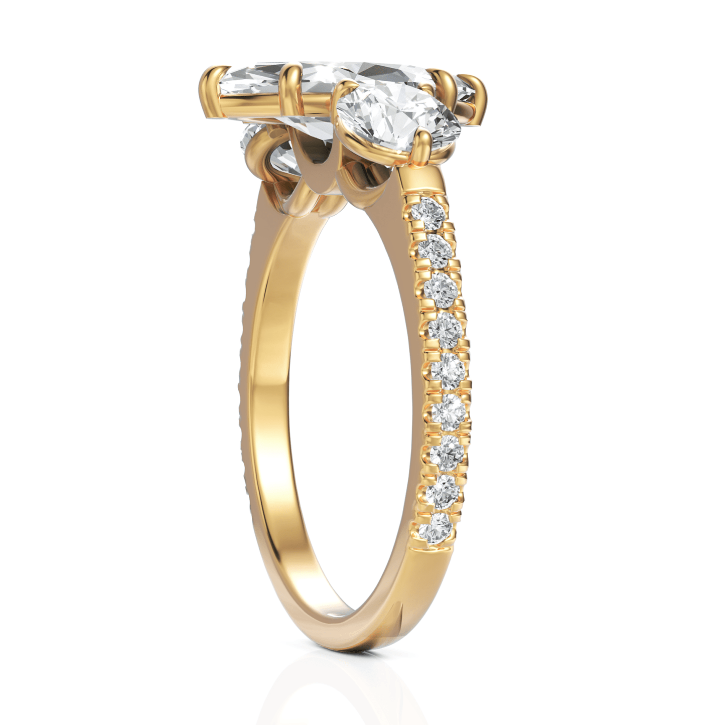 2.5CT Marquise Lab Diamond Three Stone Accent Engagement Ring