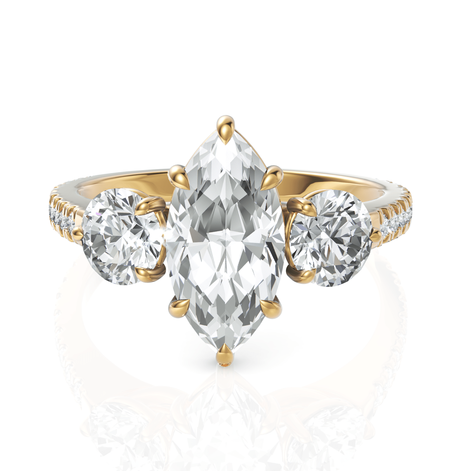 2.5CT Marquise Lab Diamond Three Stone Accent Engagement Ring