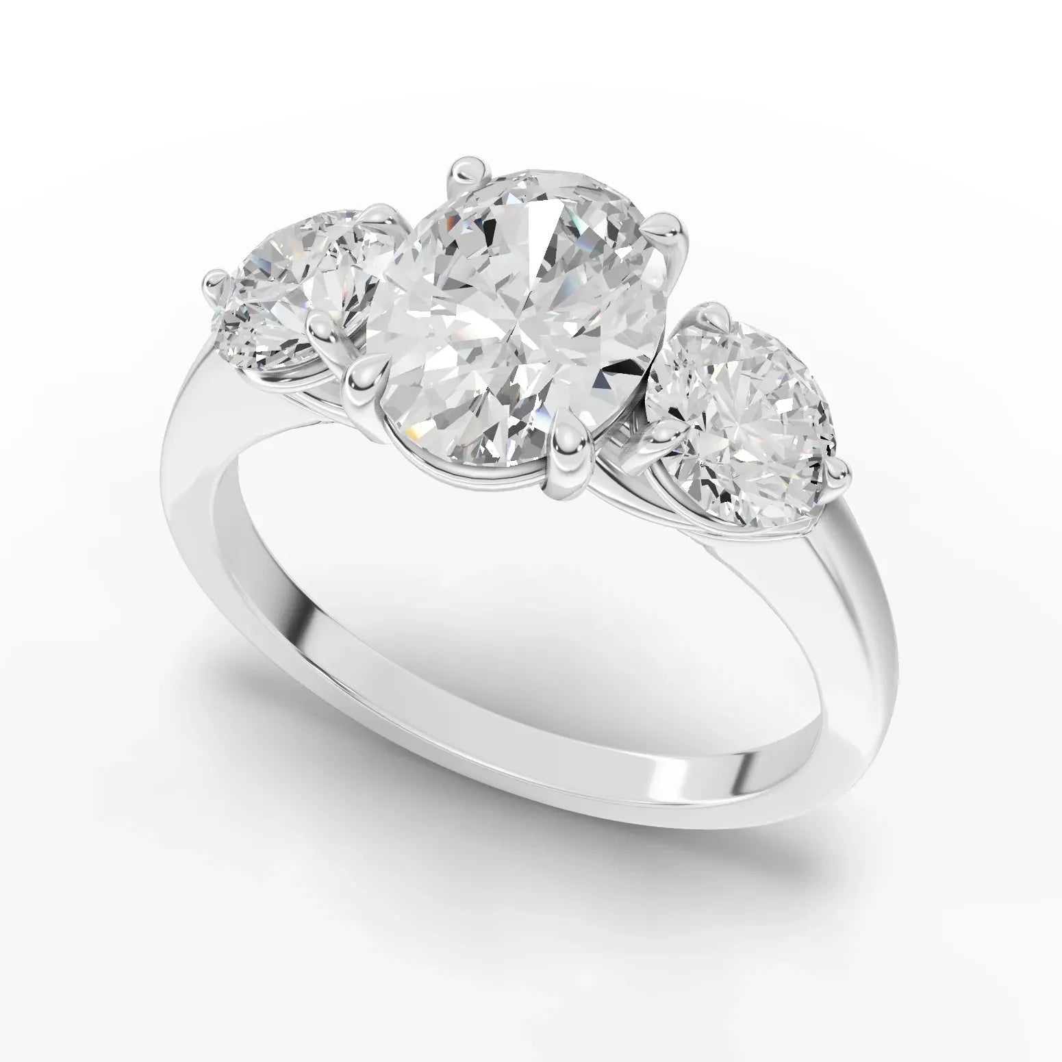2.5CT Oval Lab Diamond Three Stone Engagement Ring