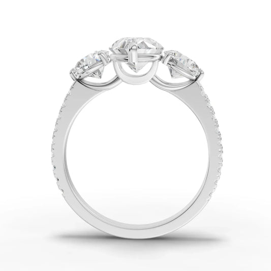 2.72CT Pear Lab Diamond Three Stone Accent Engagement Ring