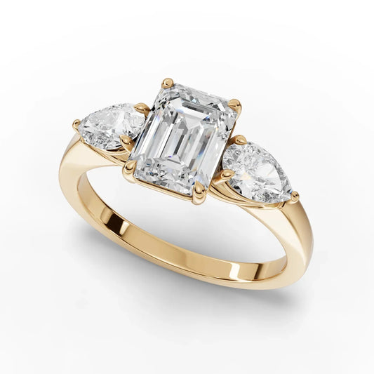 2CT Emerald Lab Diamond Three Stone Engagement Ring
