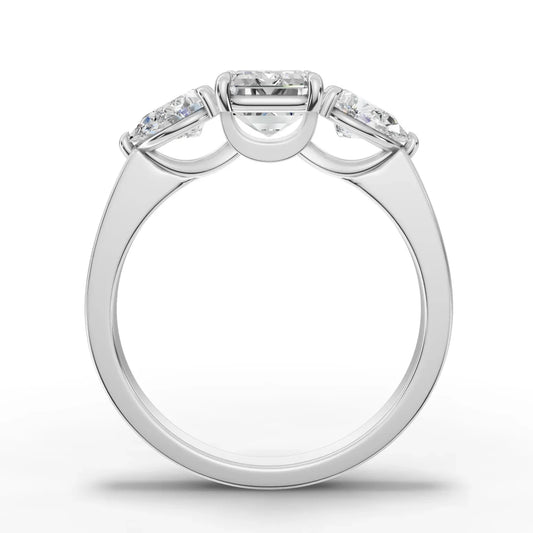 2CT Emerald Lab Diamond Three Stone Engagement Ring