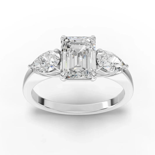 2CT Emerald Lab Diamond Three Stone Engagement Ring