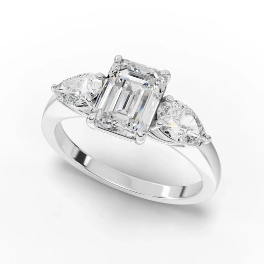2CT Emerald Lab Diamond Three Stone Engagement Ring