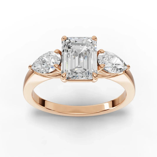 2CT Emerald Lab Diamond Three Stone Engagement Ring