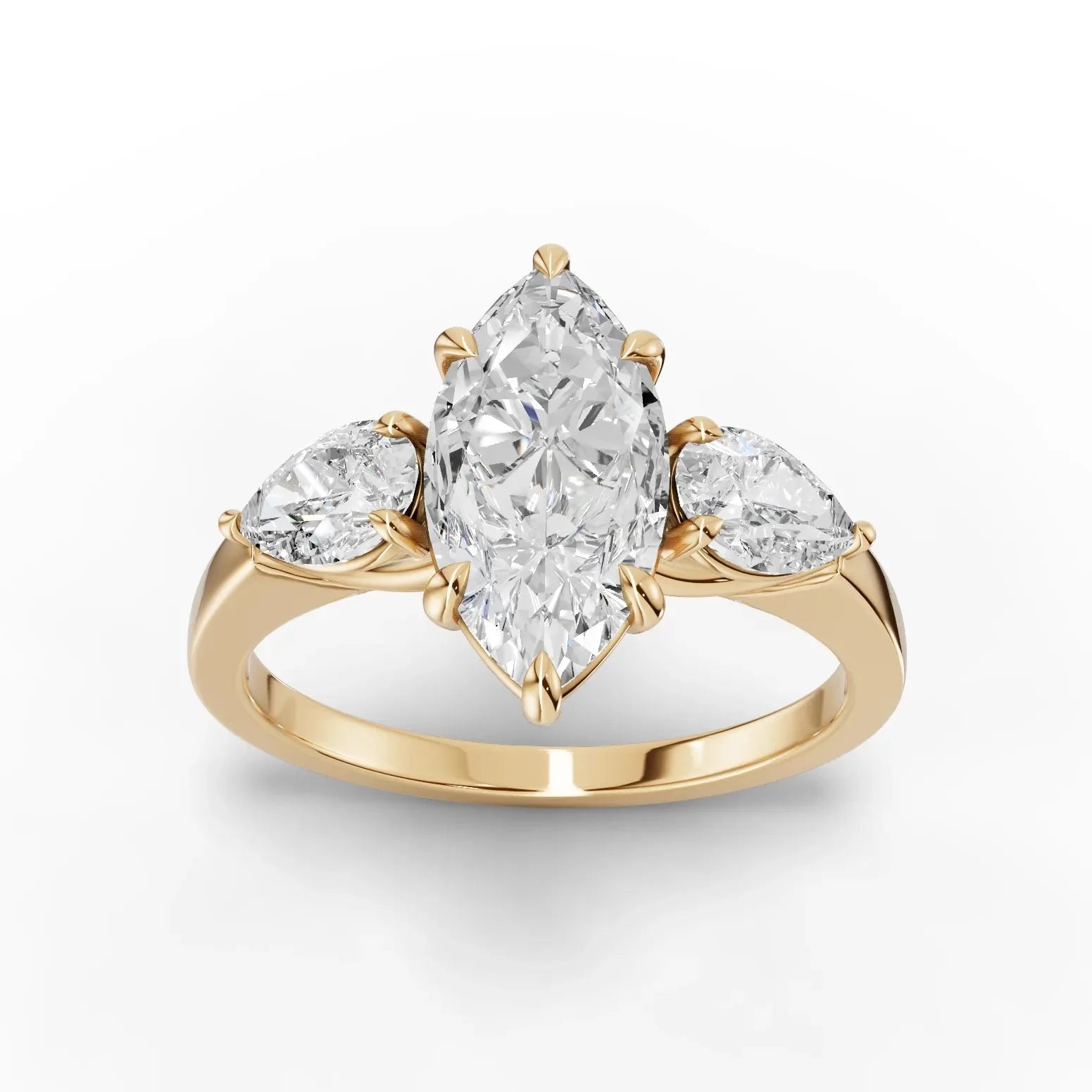 2CT Marquise Lab Diamond Three Stone Engagement Ring
