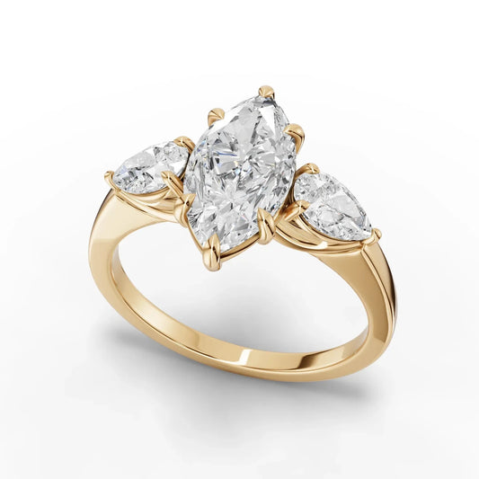 2CT Marquise Lab Diamond Three Stone Engagement Ring