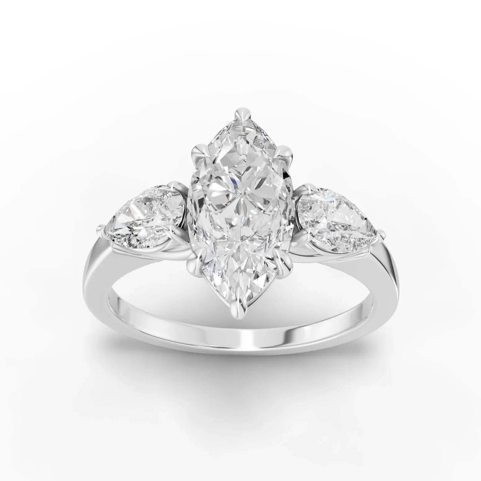 2CT Marquise Lab Diamond Three Stone Engagement Ring