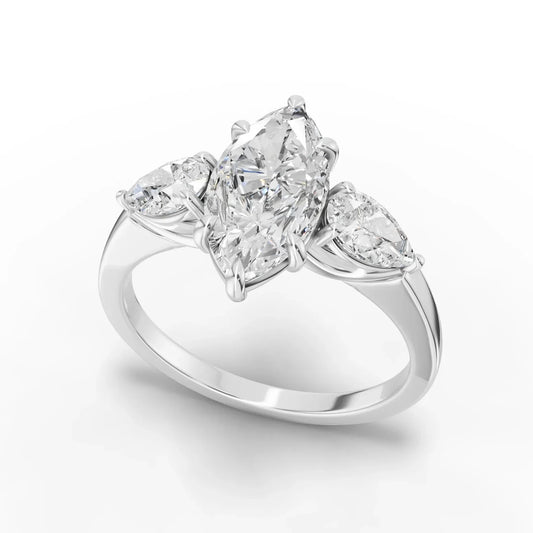 2CT Marquise Lab Diamond Three Stone Engagement Ring