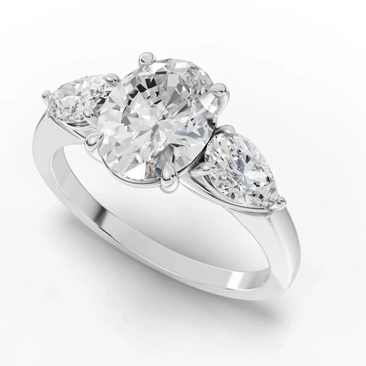 2CT Oval Pear Lab Diamond Three Stone Engagement Ring