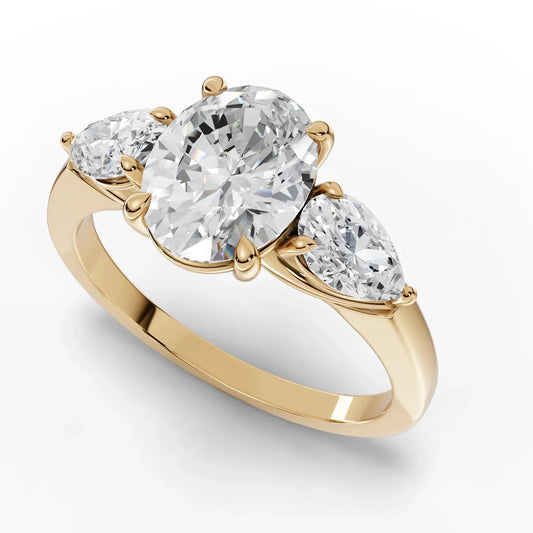 2CT Oval Pear Lab Diamond Three Stone Engagement Ring