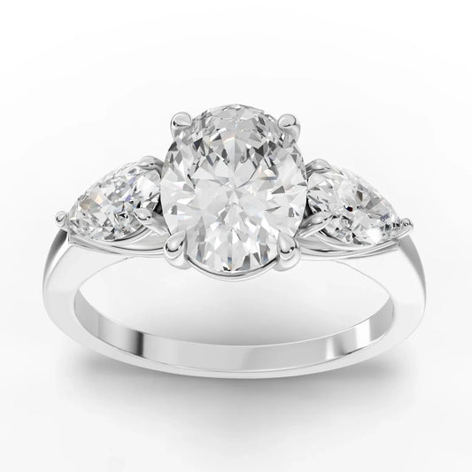 2CT Oval Pear Lab Diamond Three Stone Engagement Ring