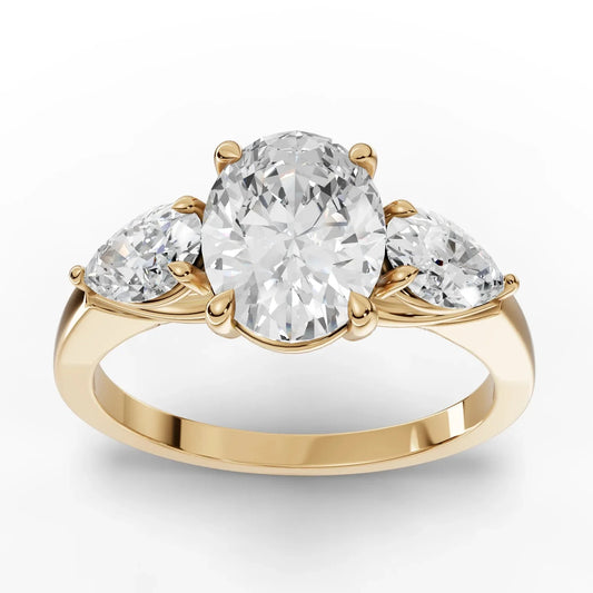 2CT Oval Pear Lab Diamond Three Stone Engagement Ring