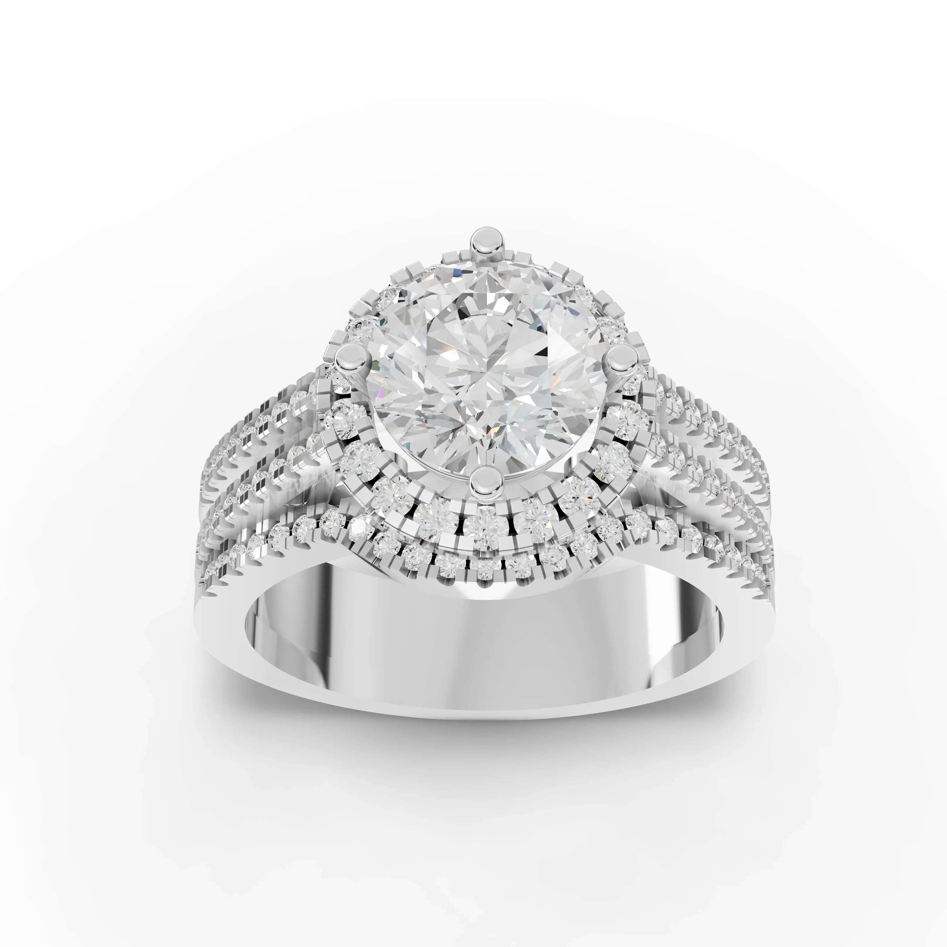 2CT Round Lab Diamond Premium Double Halo Engagement Ring