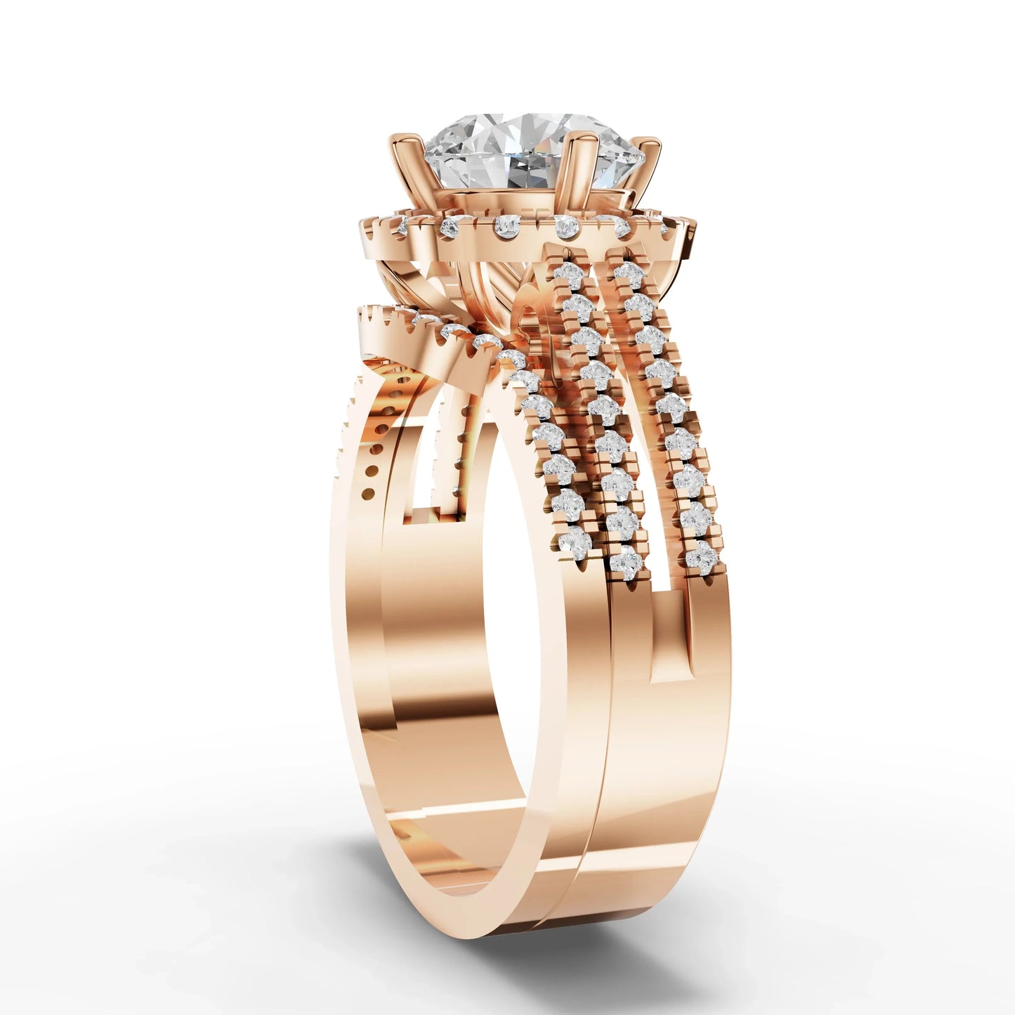 2CT Round Lab Diamond Premium Double Halo Engagement Ring
