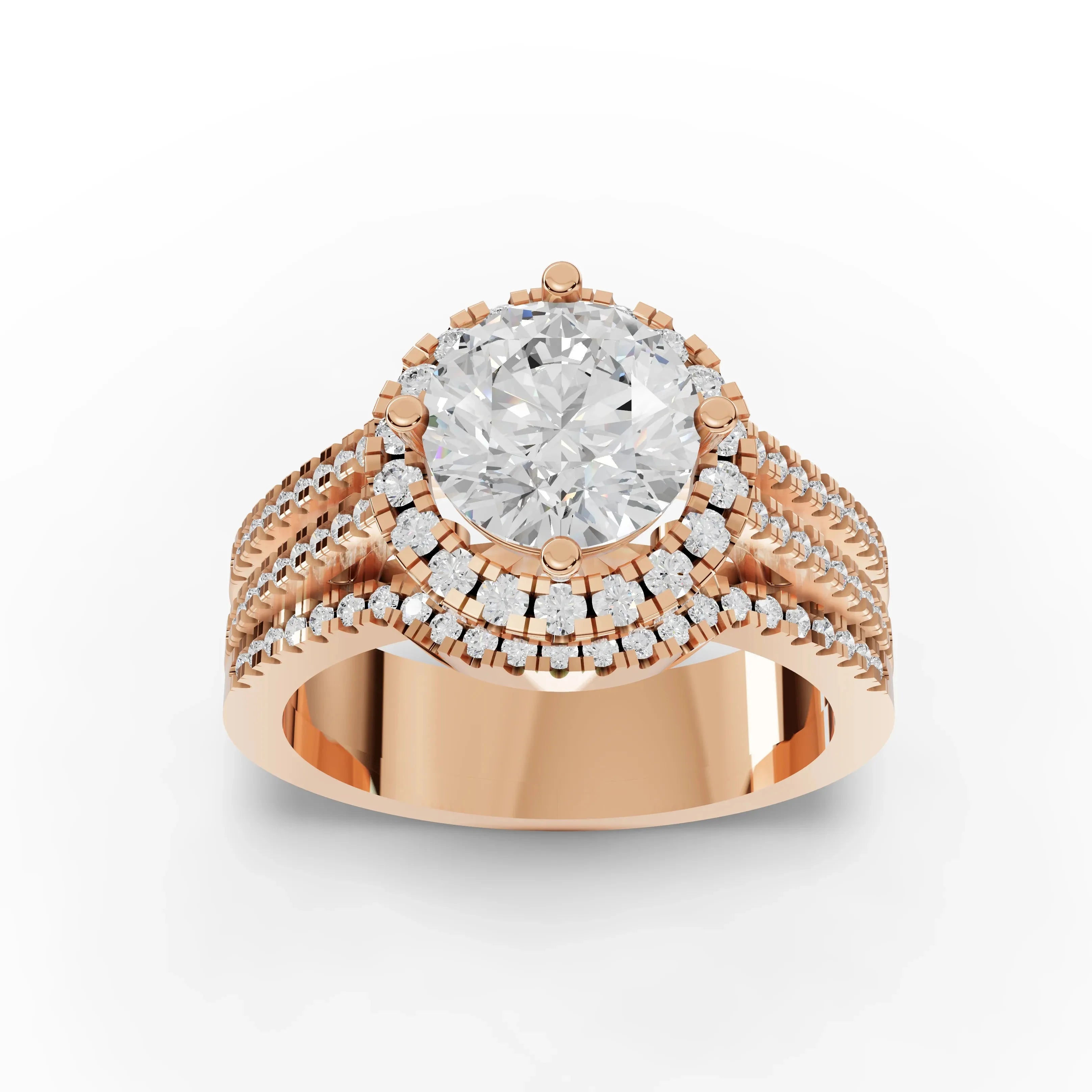 2CT Round Lab Diamond Premium Double Halo Engagement Ring