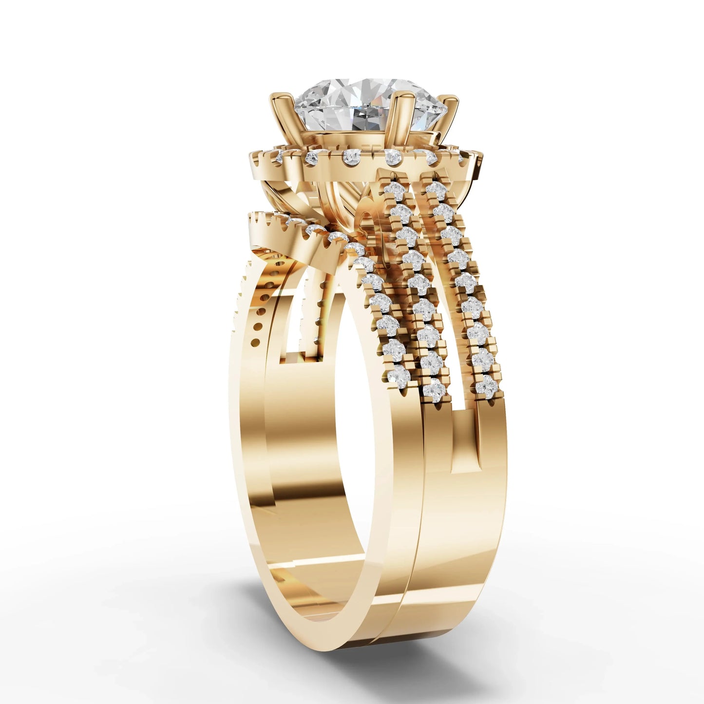 2CT Round Lab Diamond Premium Double Halo Engagement Ring