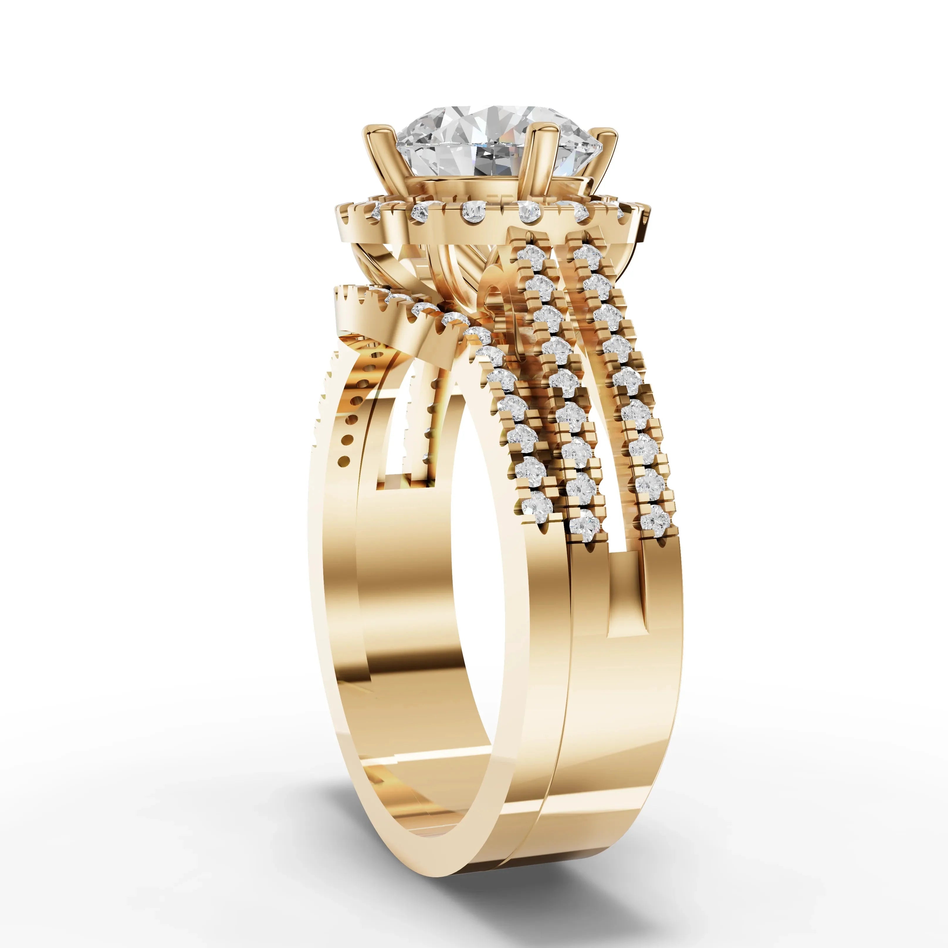 2CT Round Lab Diamond Premium Double Halo Engagement Ring