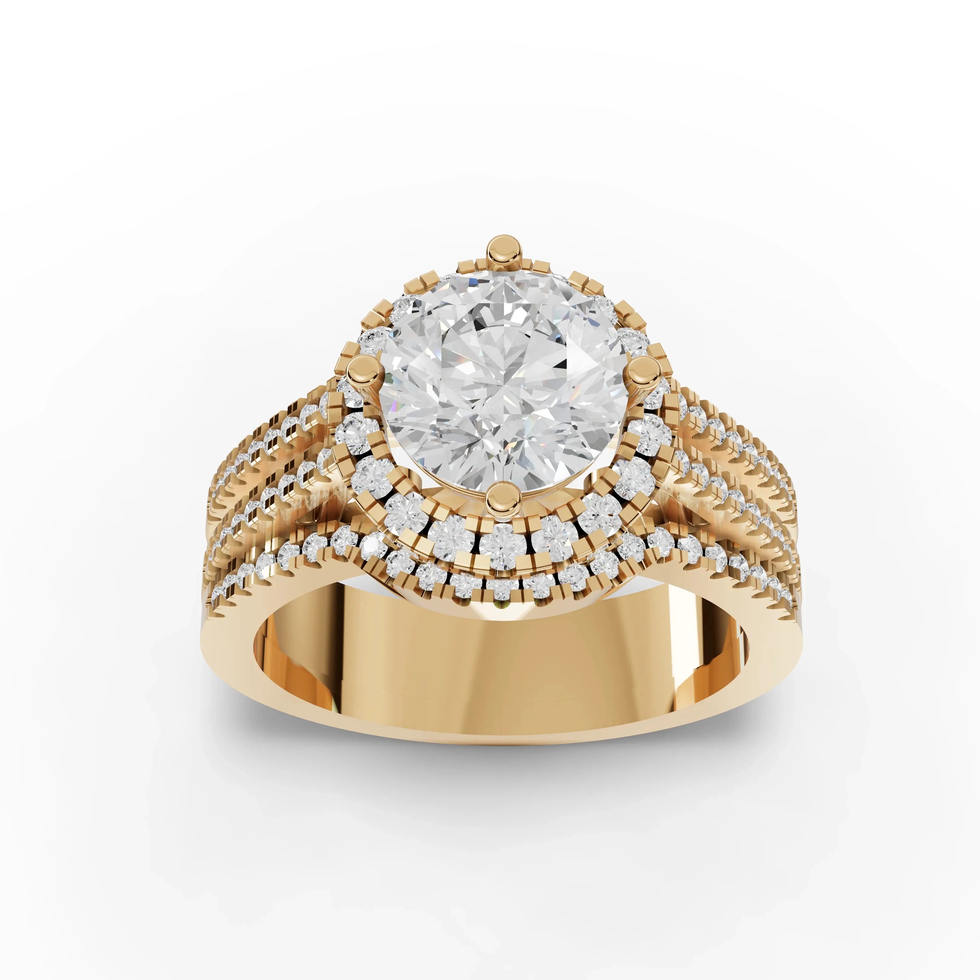 2CT Round Lab Diamond Premium Double Halo Engagement Ring