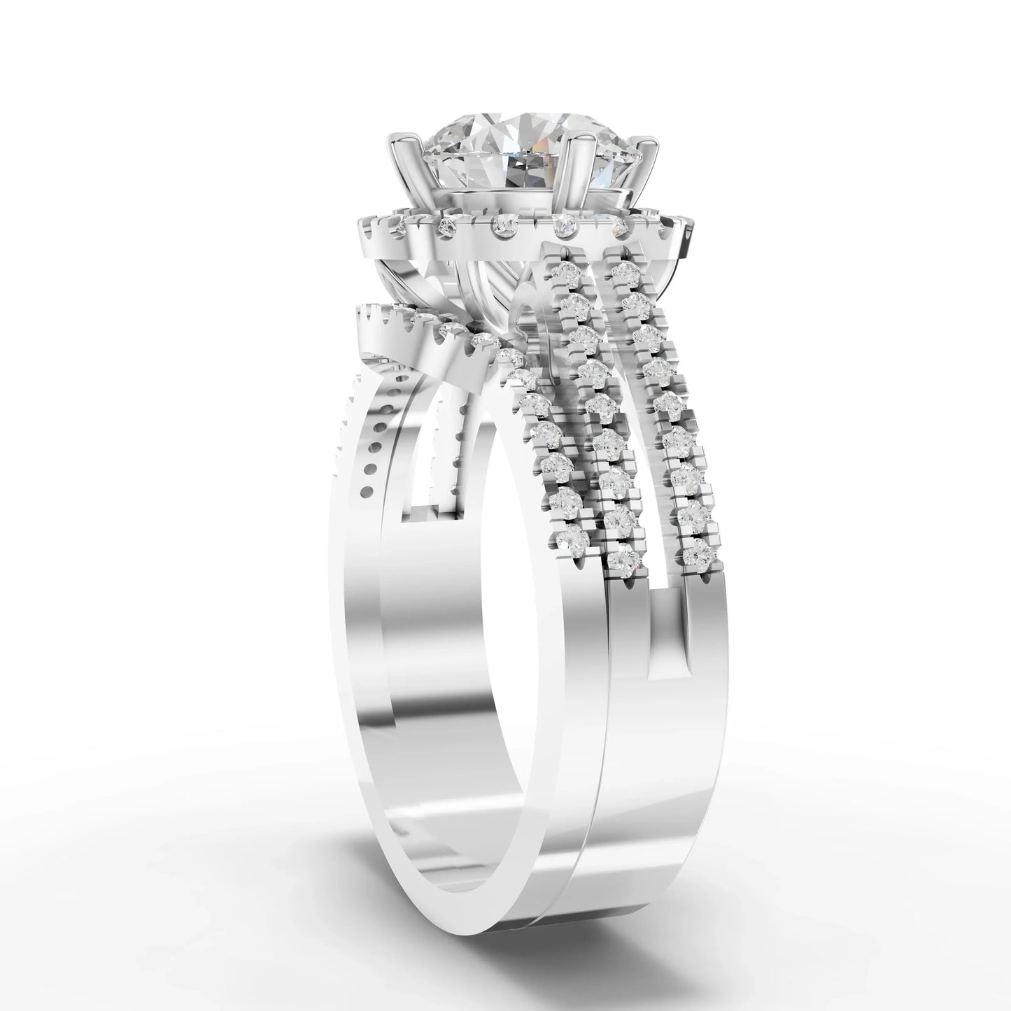 2CT Round Lab Diamond Premium Double Halo Engagement Ring