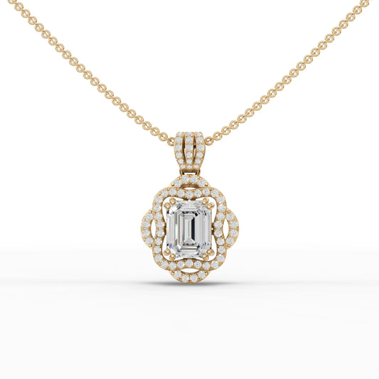 3.01CT Emerald Lab Diamond Halo Necklace
