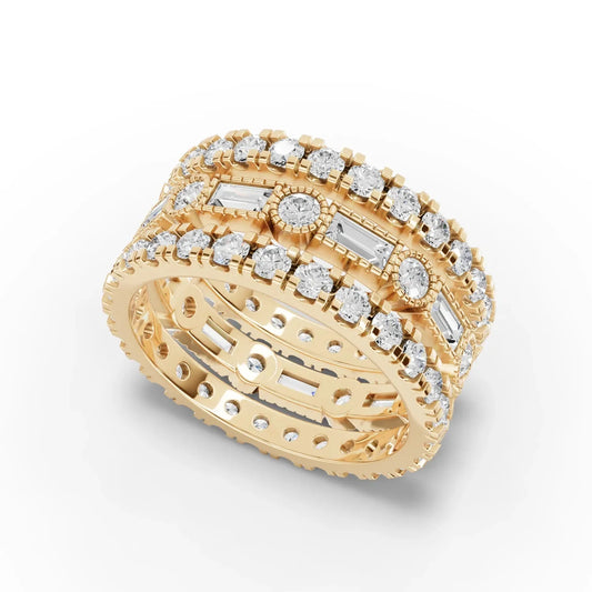 3.02CT Baguette Round Lab Diamond Bridal Set Ring