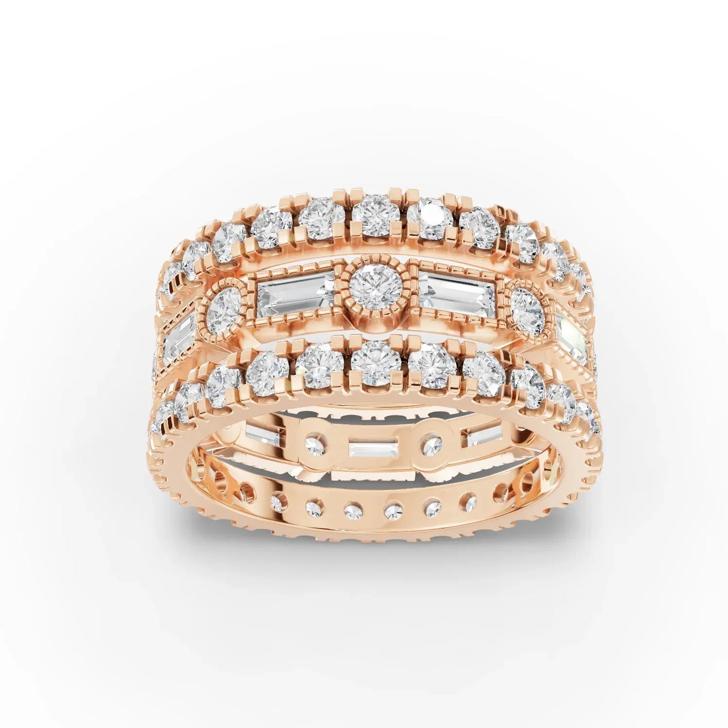 3.02CT Baguette Round Lab Diamond Bridal Set Ring