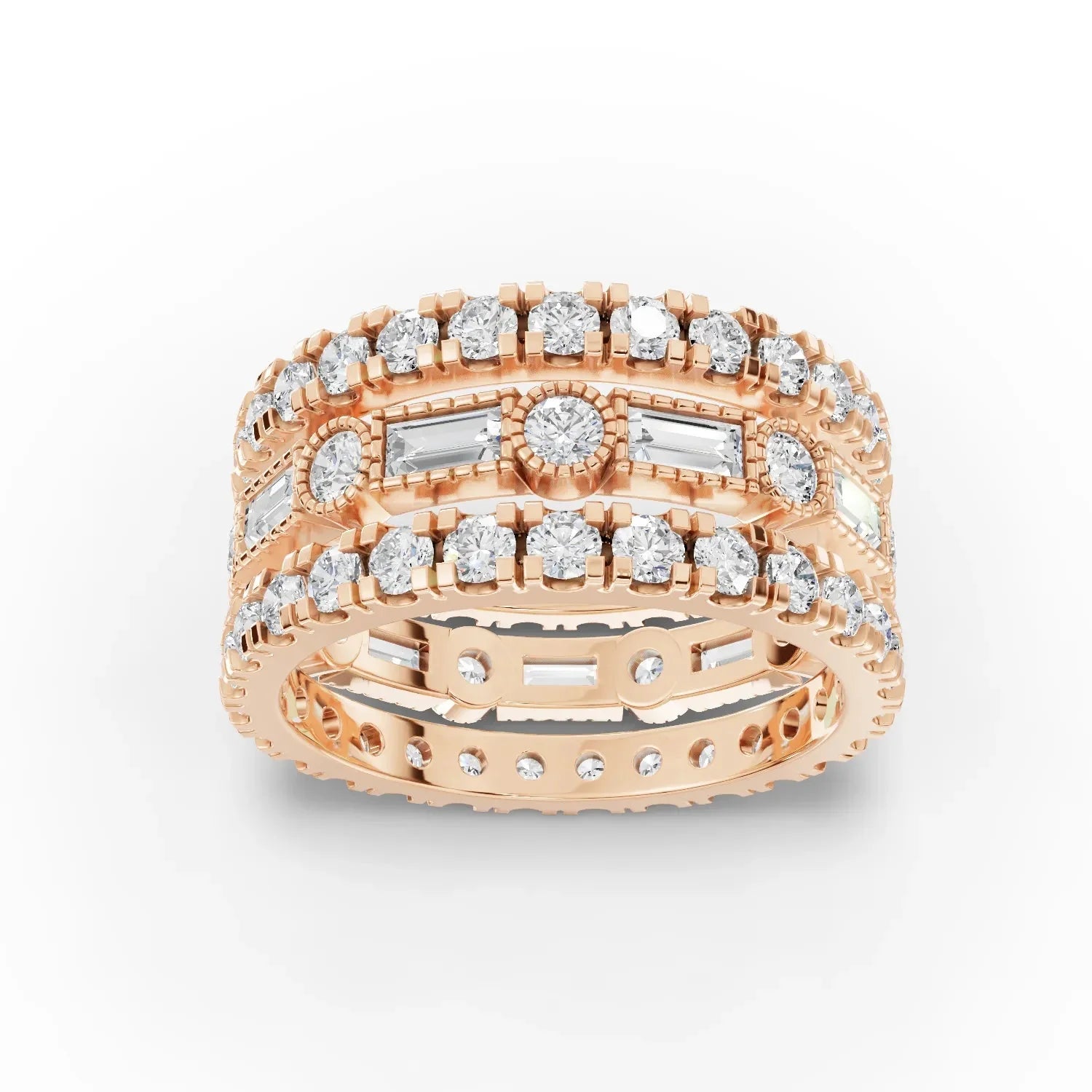 3.02CT Baguette Round Lab Diamond Bridal Set Ring