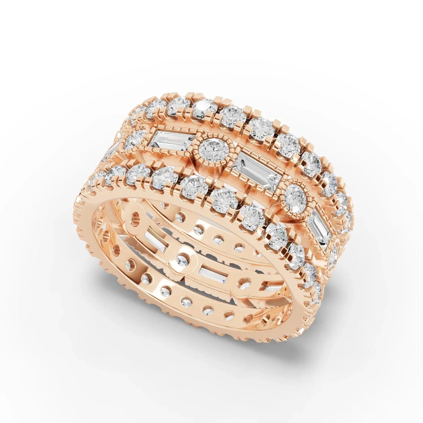 3.02CT Baguette Round Lab Diamond Bridal Set Ring