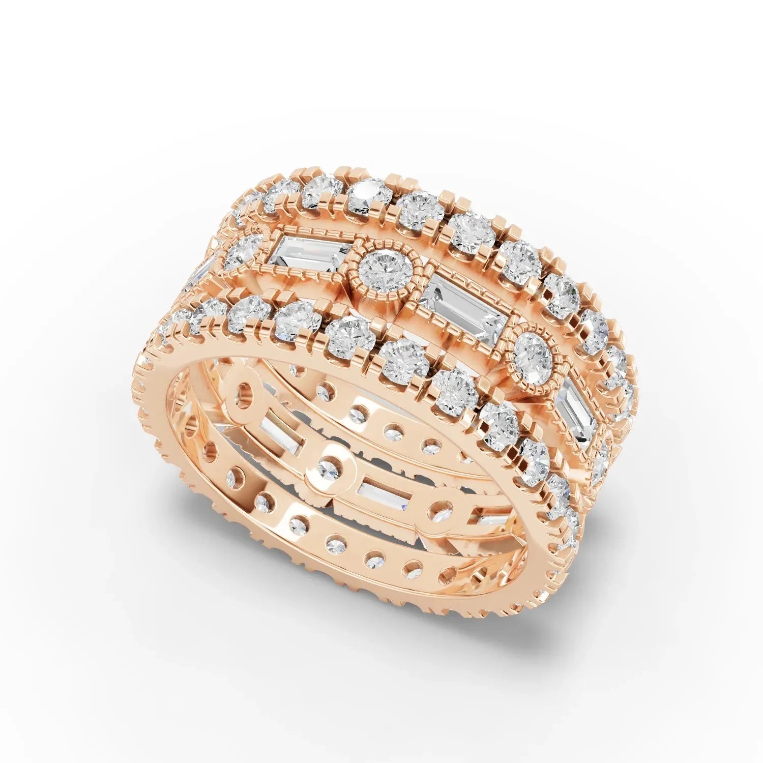 3.02CT Baguette Round Lab Diamond Bridal Set Ring