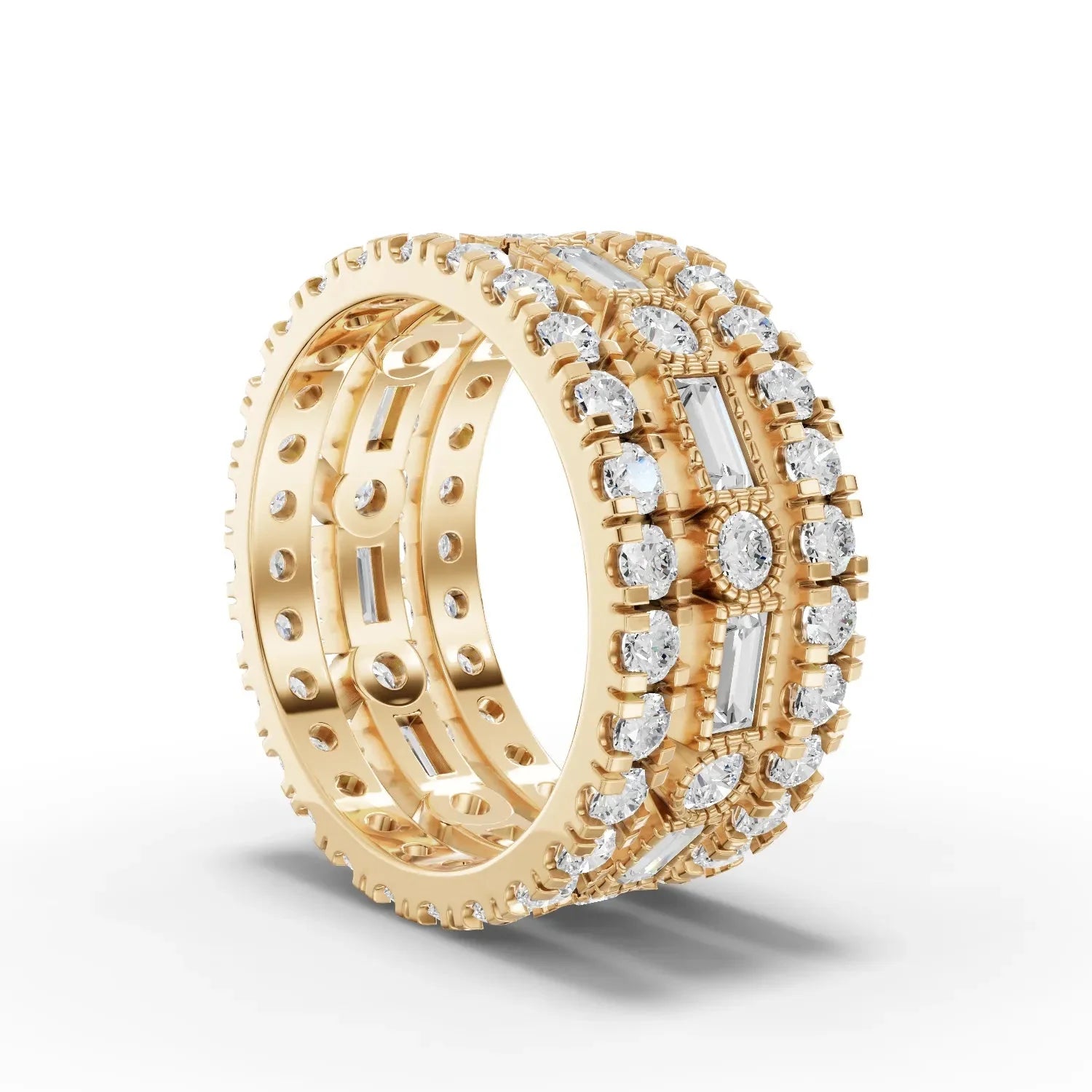 3.02CT Baguette Round Lab Diamond Bridal Set Ring