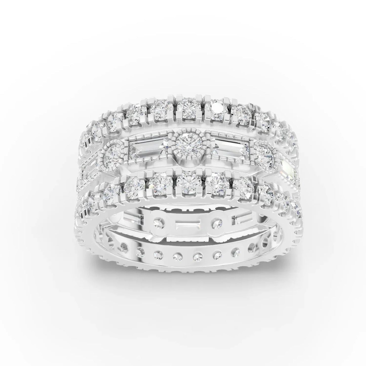 3.02CT Baguette Round Lab Diamond Bridal Set Ring