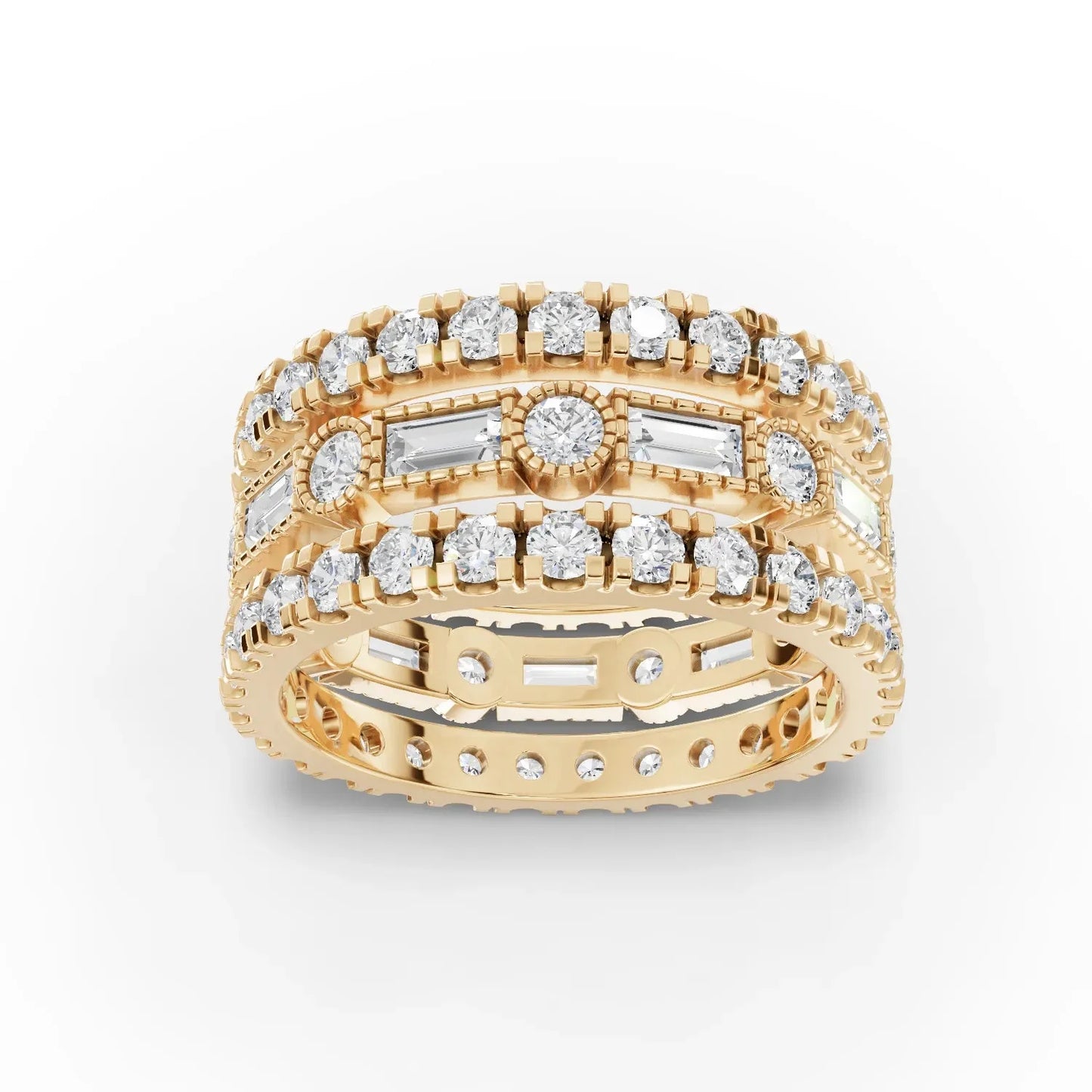 3.02CT Baguette Round Lab Diamond Bridal Set Ring