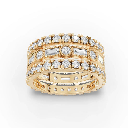 3.02CT Baguette Round Lab Diamond Bridal Set Ring