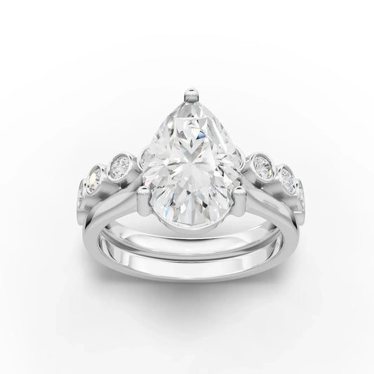 3.09CT Pear Lab Diamond Bridal Set Ring