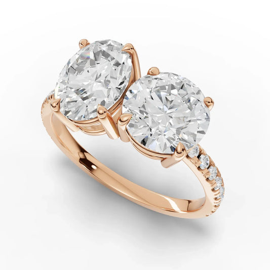 3.19CT Round Oval Lab Diamond Two Stone Accent Engagement Ring