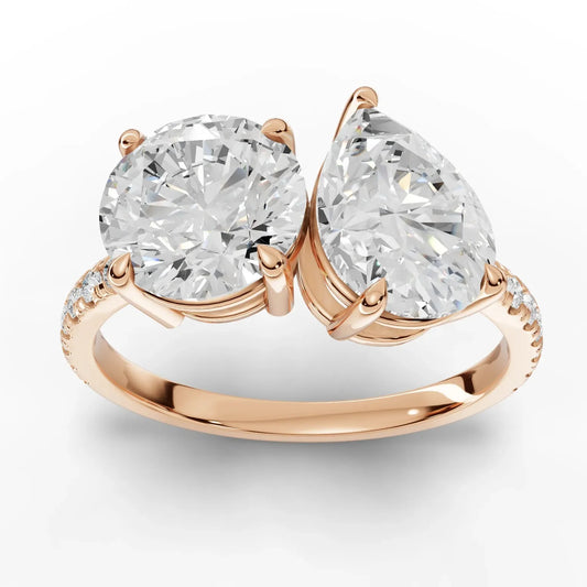 3.19CT Round Pear Lab Diamond Two Stone Accent Engagement Ring
