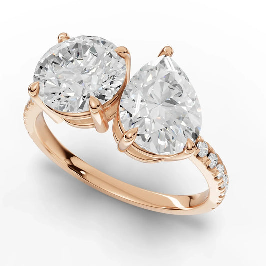 3.19CT Round Pear Lab Diamond Two Stone Accent Engagement Ring