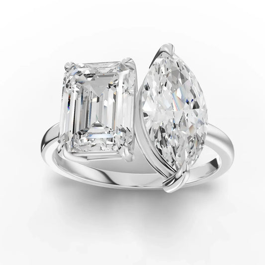 3.5CT Emerald Marquise Lab Diamond Two Stone Engagement Ring