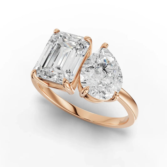 3.5CT Emerald Pear Lab Diamond Two Stone Engagement Ring