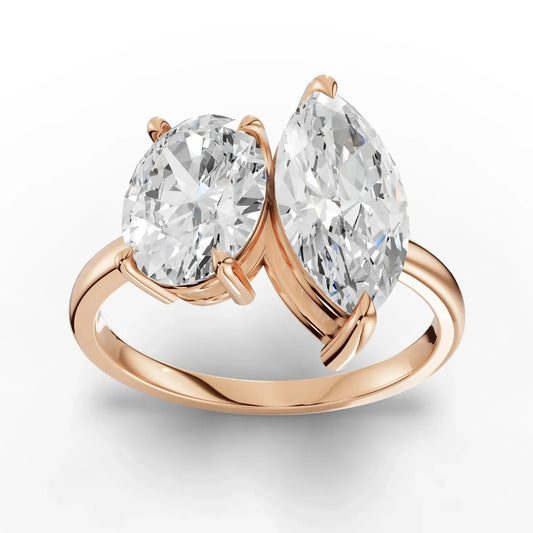 3CT Oval Marquise Lab Diamond Two Stone Engagement Ring