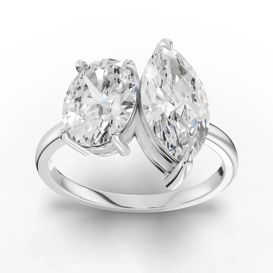 3CT Oval Marquise Lab Diamond Two Stone Engagement Ring