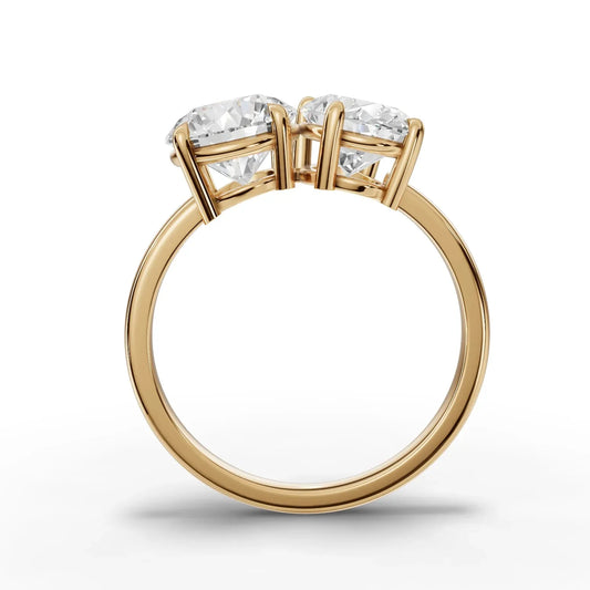3CT Round Oval Lab Diamond Two Stone Engagement Ring