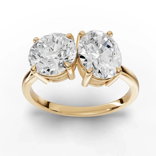 3CT Round Oval Lab Diamond Two Stone Engagement Ring