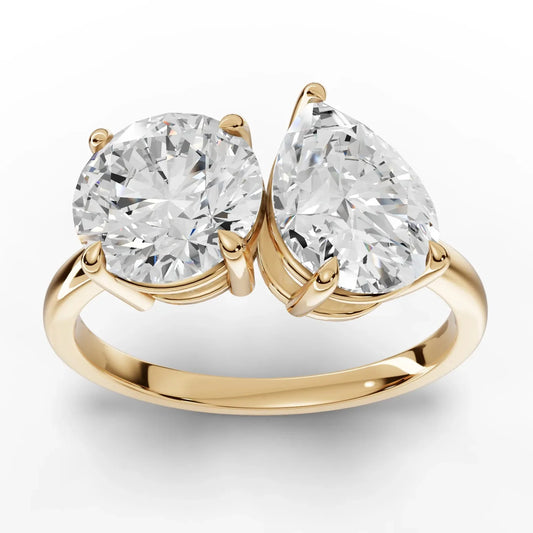 3CT Round Pear Lab Diamond Two Stone Engagement Ring