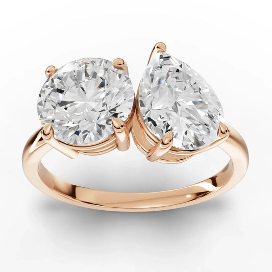 3CT Round Pear Lab Diamond Two Stone Engagement Ring
