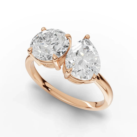 3CT Round Pear Lab Diamond Two Stone Engagement Ring