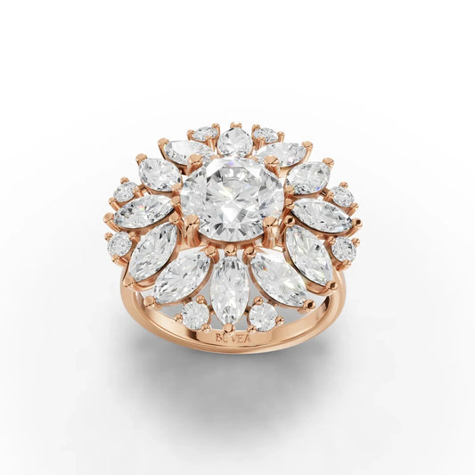 5.36CT Round Lab Diamond Premium Floral Cluster Engagement Ring