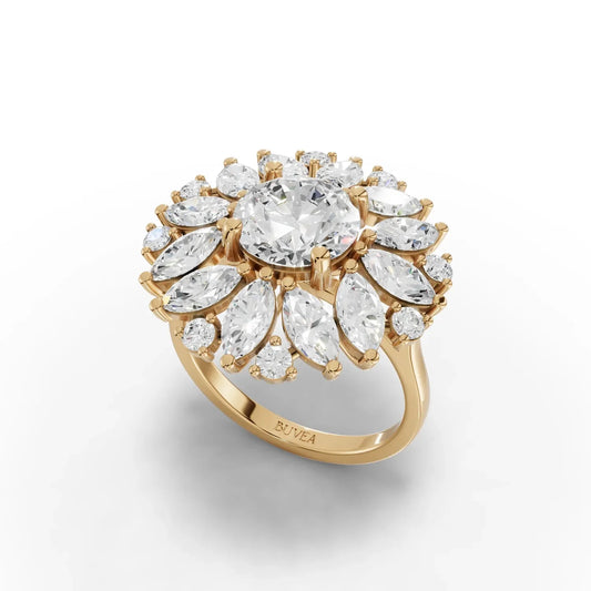 5.36CT Round Lab Diamond Premium Floral Cluster Engagement Ring
